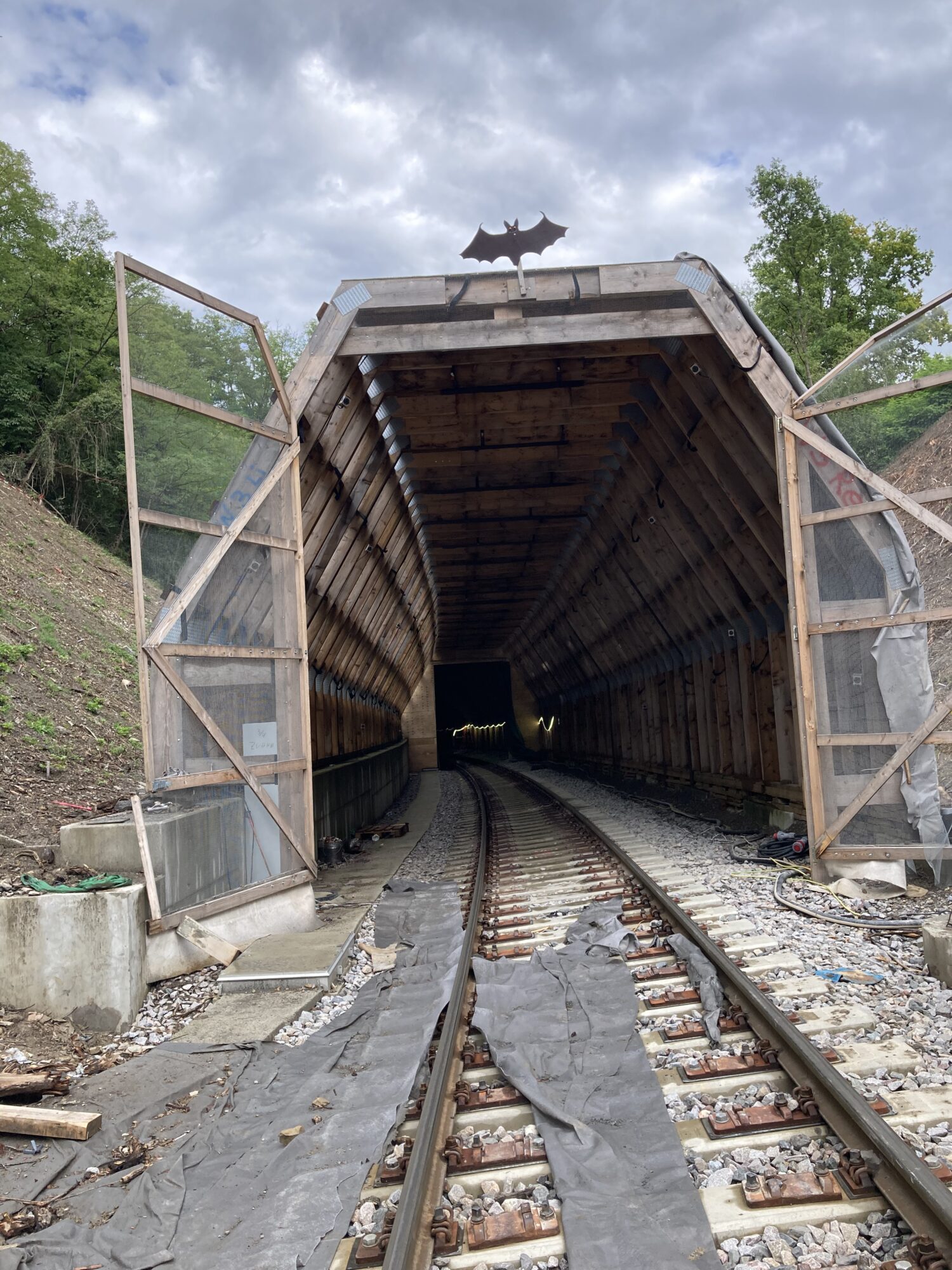 Fledermauseinhausung 6 Eingang zum Tunnel der Hermann-Hesse-Bahn